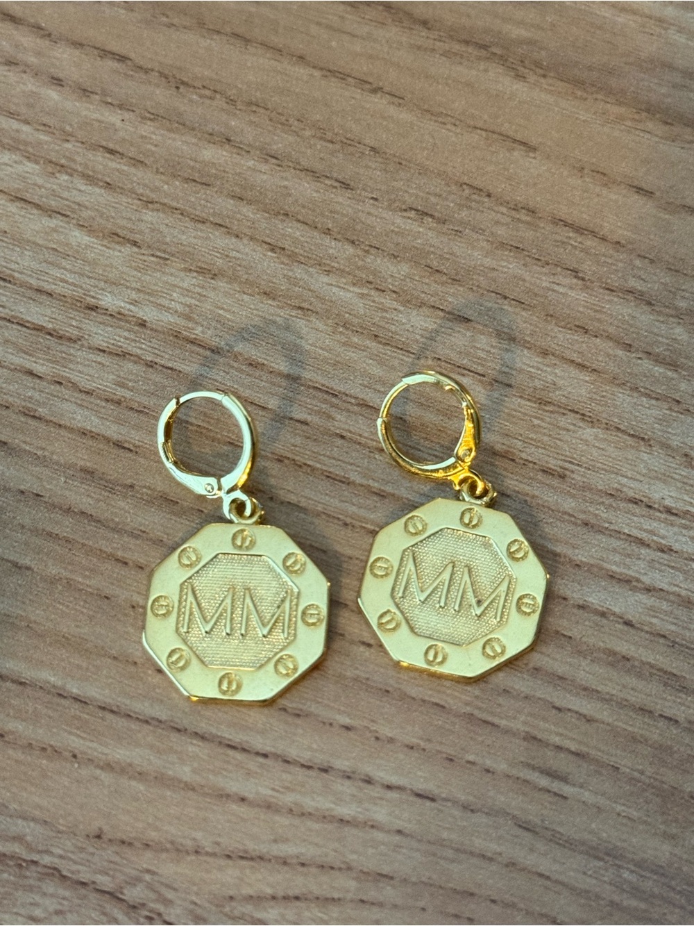 Mayamar Gold plated MM Octagon Charm Hoop Earrings - Designer Style